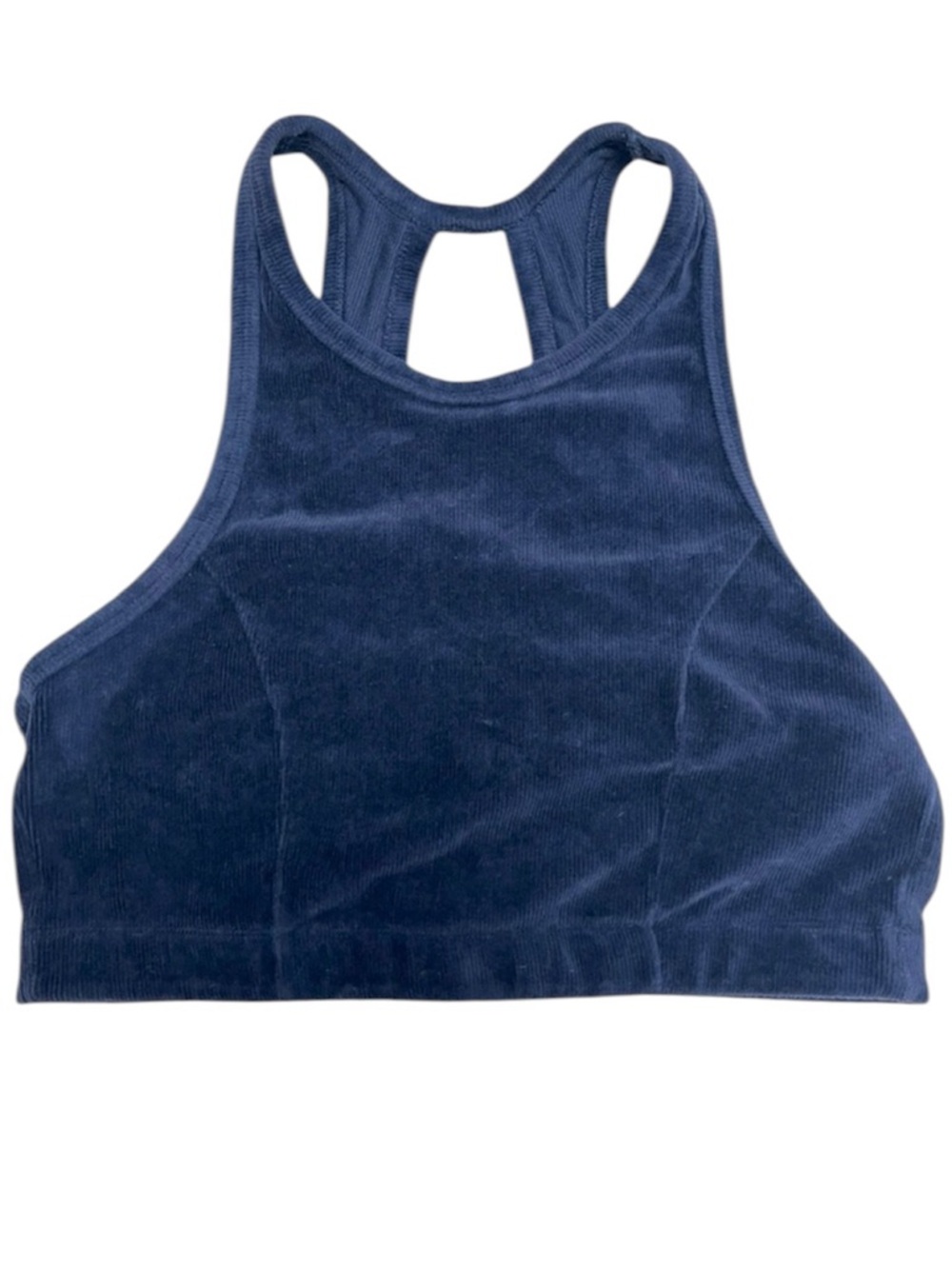 Aerie Navy Ribbed Sports Bra Racerback High Neck Size L Athleisure
